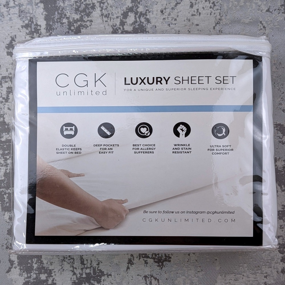CGK Unlimited Luxury Sheet Set Twin XL 3PC White‎ Deep Pocket Wrinkle Resistant